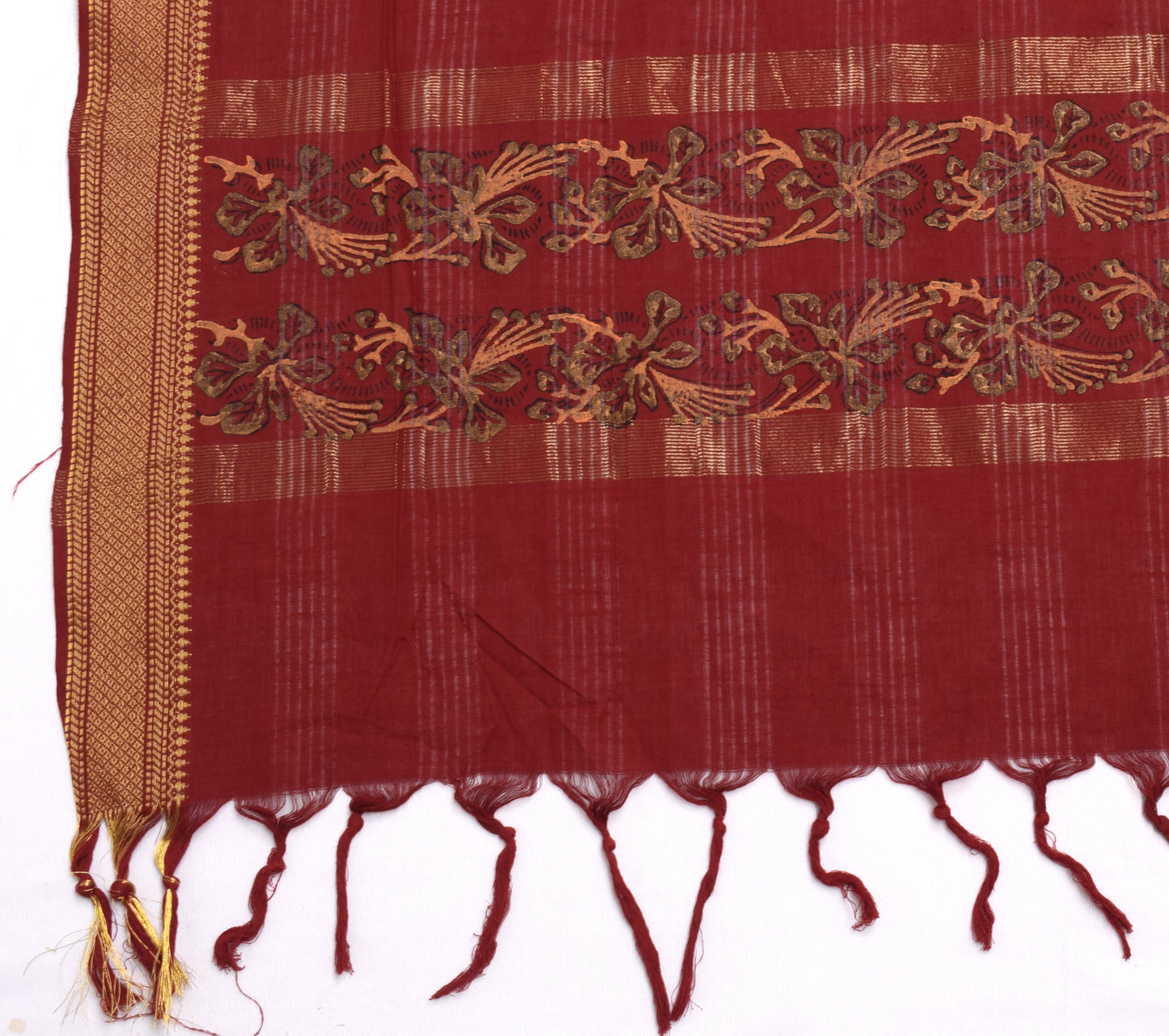 Sushila Vintage Maroon Indian Dupatta 100% Pure Cotton Printed Long Stole Veil