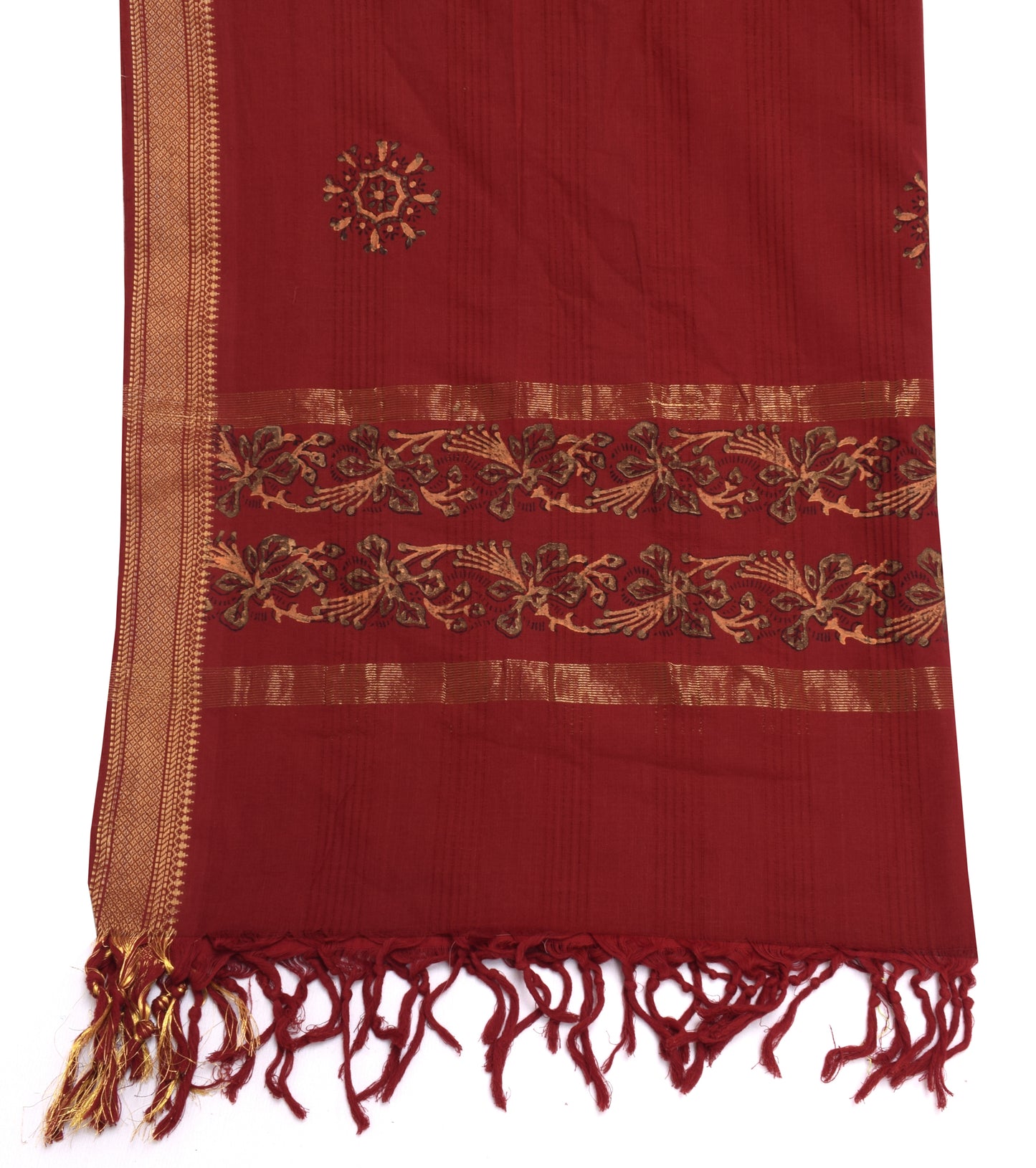 Sushila Vintage Maroon Indian Dupatta 100% Pure Cotton Printed Long Stole Veil