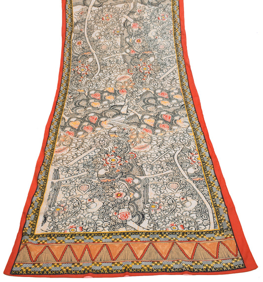 Sushila Vintage Cream Dupatta 100% Pure Cotton Peacock Printed Long Stole Veil