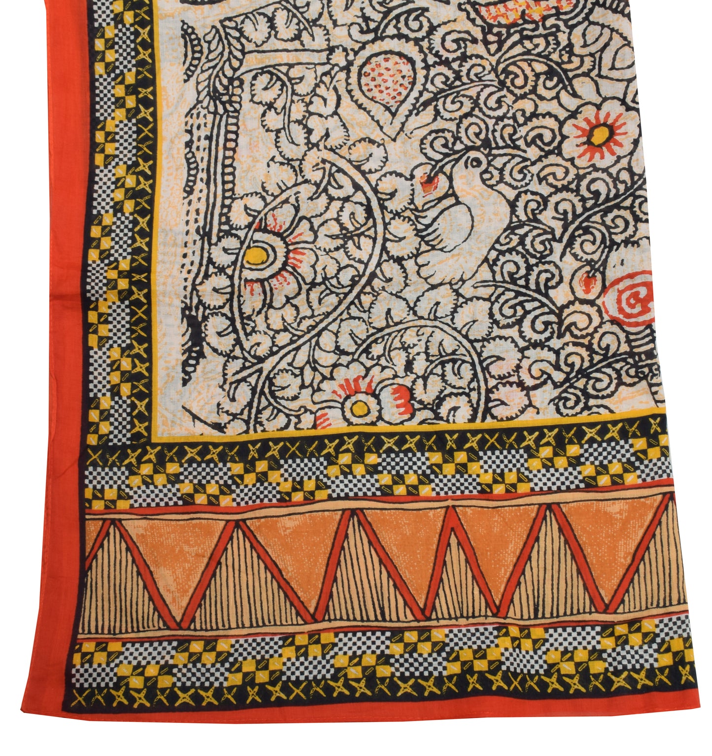Sushila Vintage Cream Dupatta 100% Pure Cotton Peacock Printed Long Stole Veil