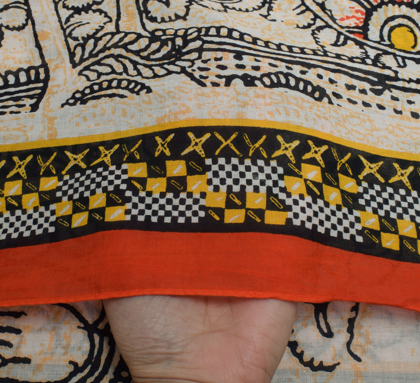 Sushila Vintage Cream Dupatta 100% Pure Cotton Peacock Printed Long Stole Veil
