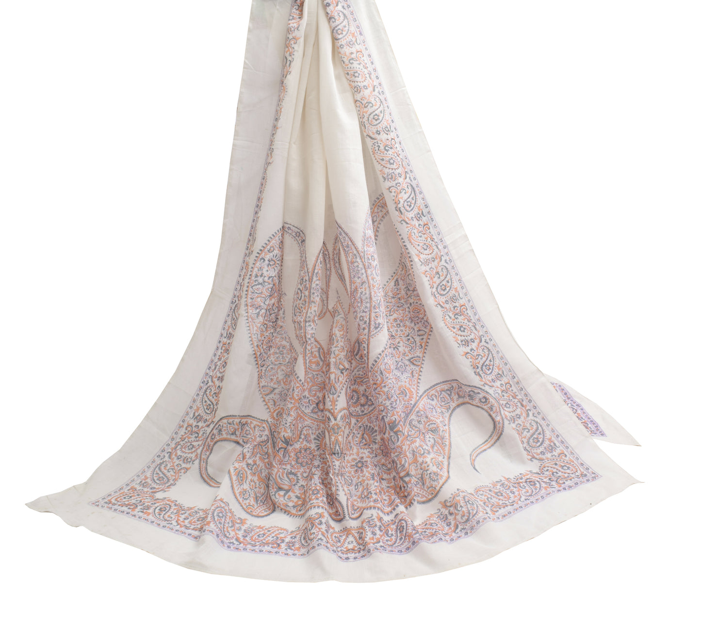 Sushila Vintage White Dupatta 100% Pure Cotton Printed Long Stole Hijab Scarves