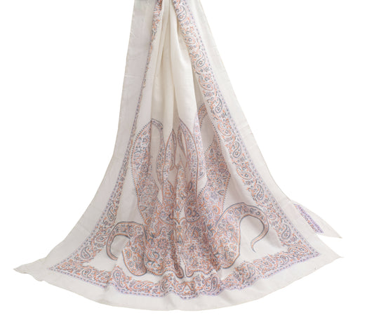 Sushila Vintage White Dupatta 100% Pure Cotton Printed Long Stole Hijab Scarves