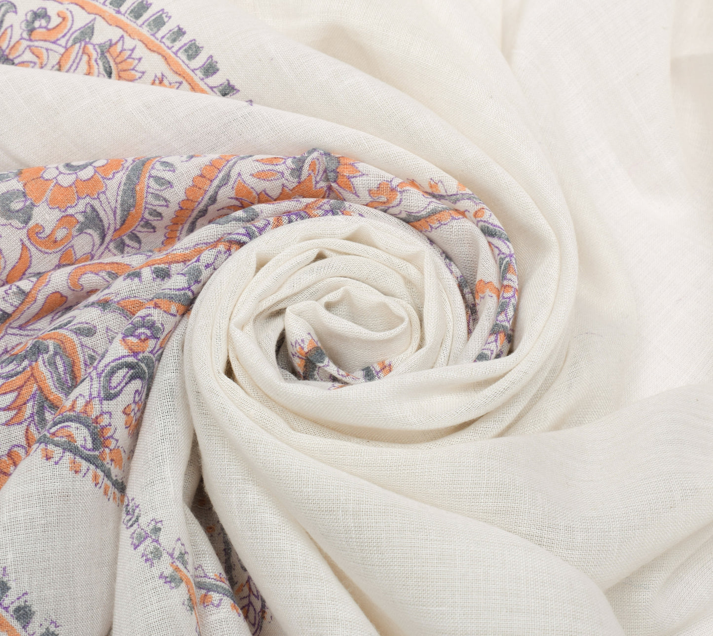 Sushila Vintage White Dupatta 100% Pure Cotton Printed Long Stole Hijab Scarves
