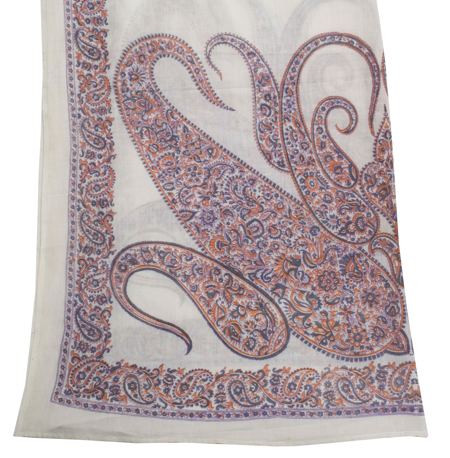 Sushila Vintage White Dupatta 100% Pure Cotton Printed Long Stole Hijab Scarves