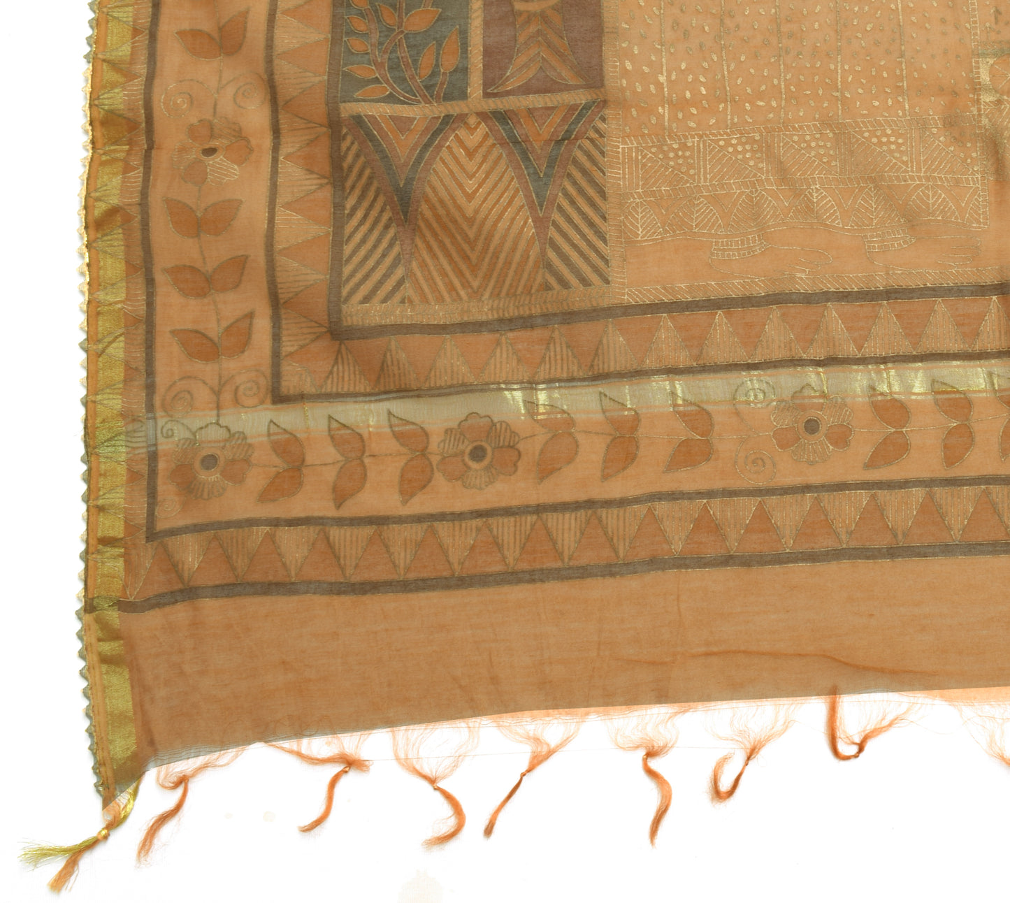 Sushila Vintage Indian Brown Dupatta 100% Pure Silk Printed Long Stole Scarves