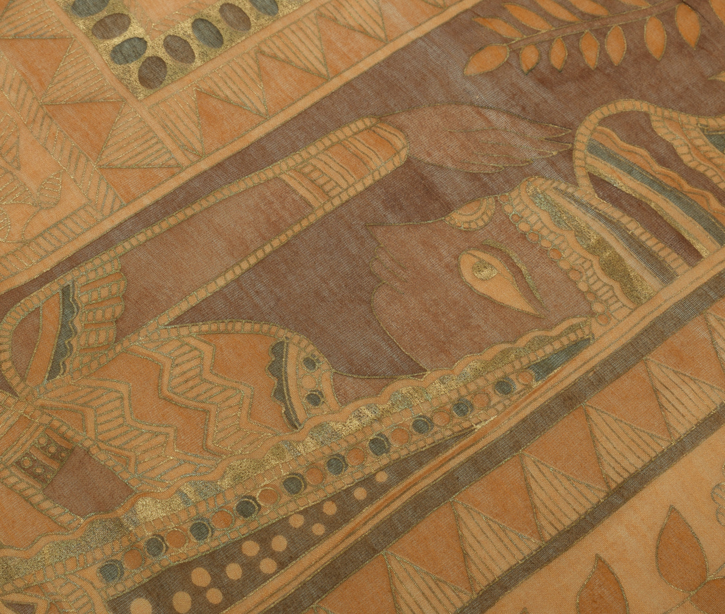 Sushila Vintage Indian Brown Dupatta 100% Pure Silk Printed Long Stole Scarves