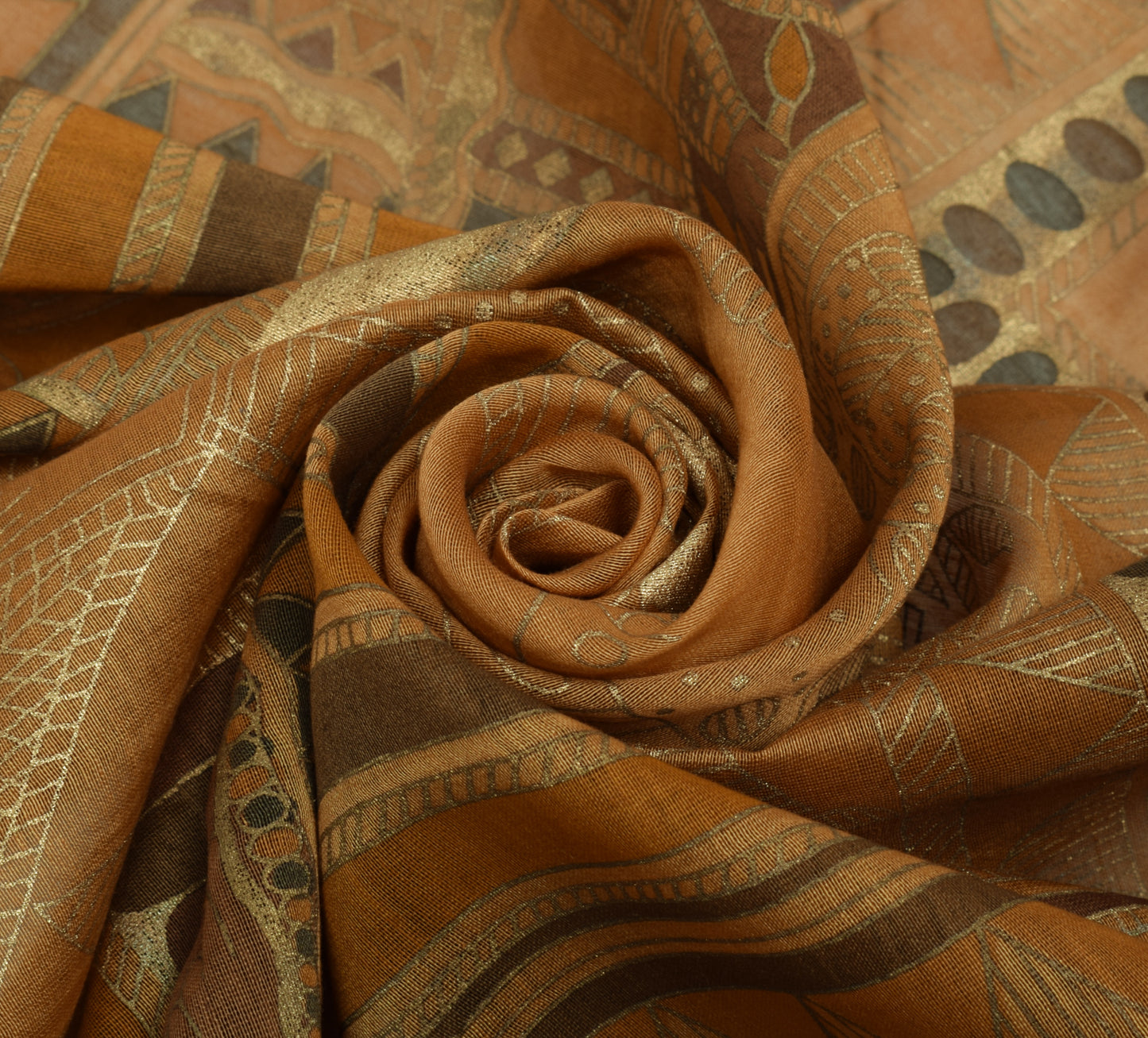 Sushila Vintage Indian Brown Dupatta 100% Pure Silk Printed Long Stole Scarves