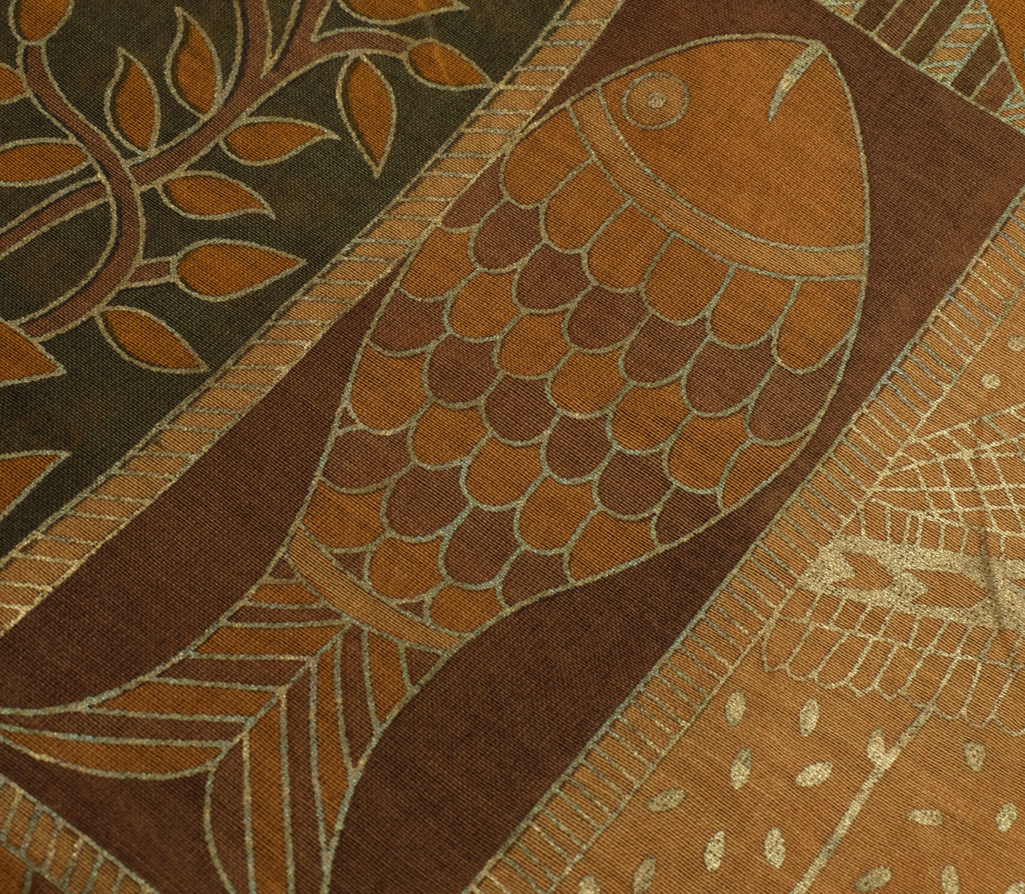 Sushila Vintage Indian Brown Dupatta 100% Pure Silk Printed Long Stole Scarves