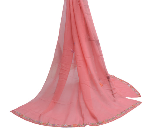 Sushila Vintage Peach Dupatta Pure Georgette  Embroidered Long Stole Veil Hijab