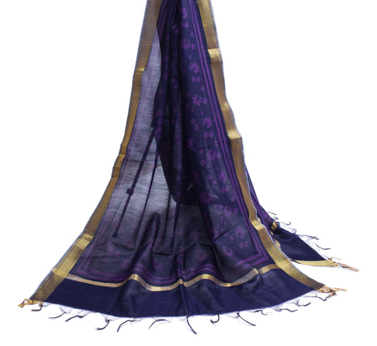 Sushila Vintage Purple Dupatta Pure Silk Printed Floral Long Stole Veil Hijab