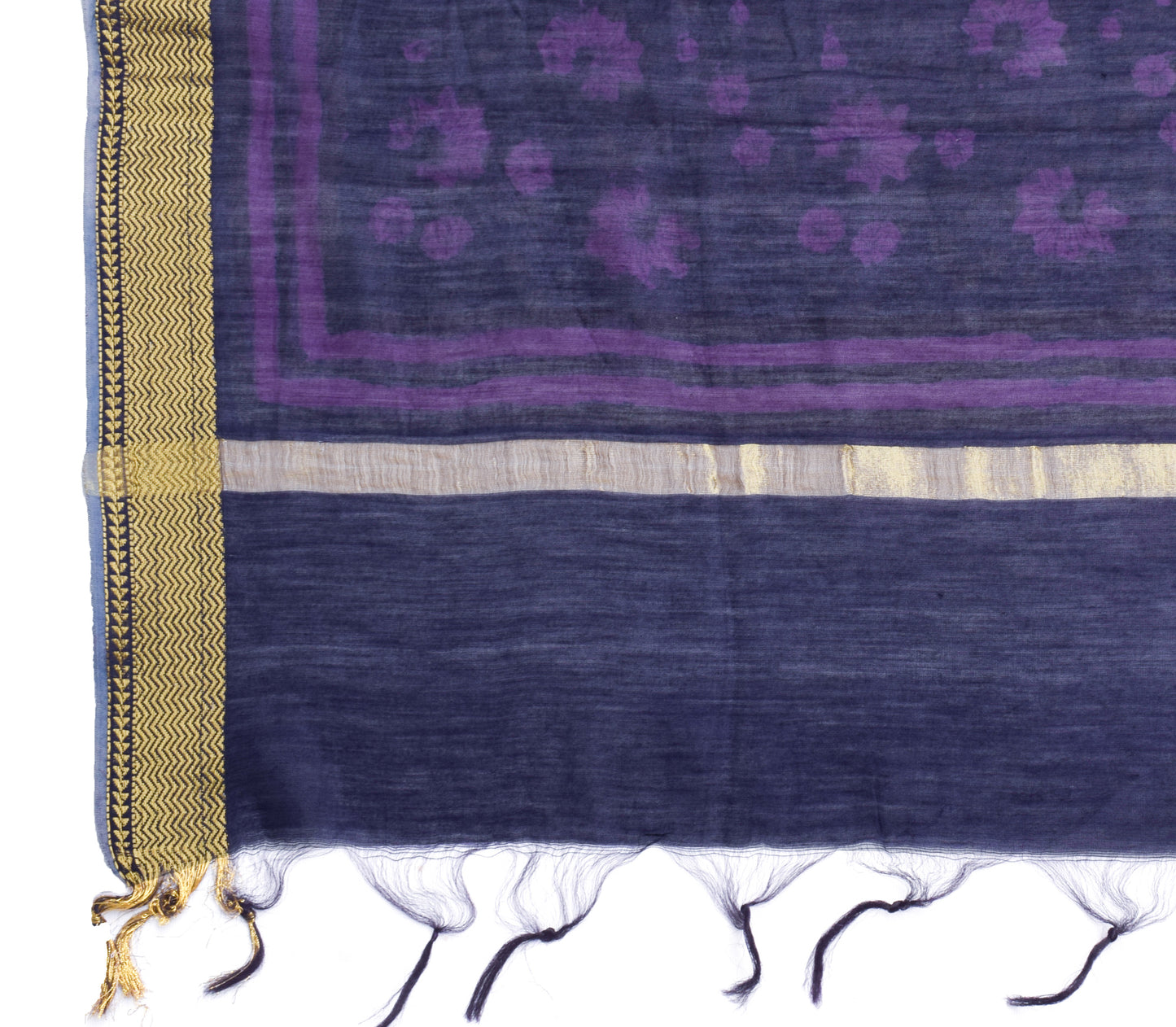 Sushila Vintage Purple Dupatta Pure Silk Printed Floral Long Stole Veil Hijab