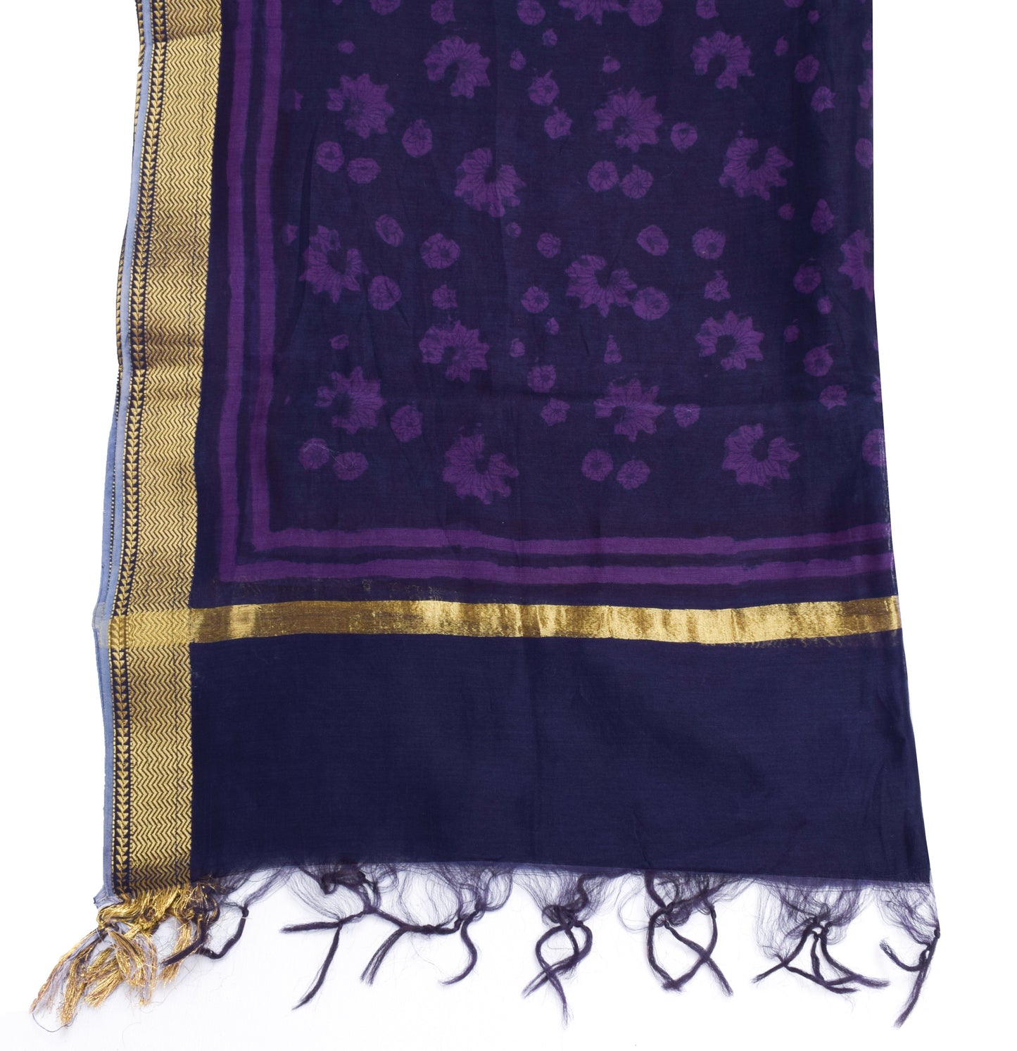 Sushila Vintage Purple Dupatta Pure Silk Printed Floral Long Stole Veil Hijab