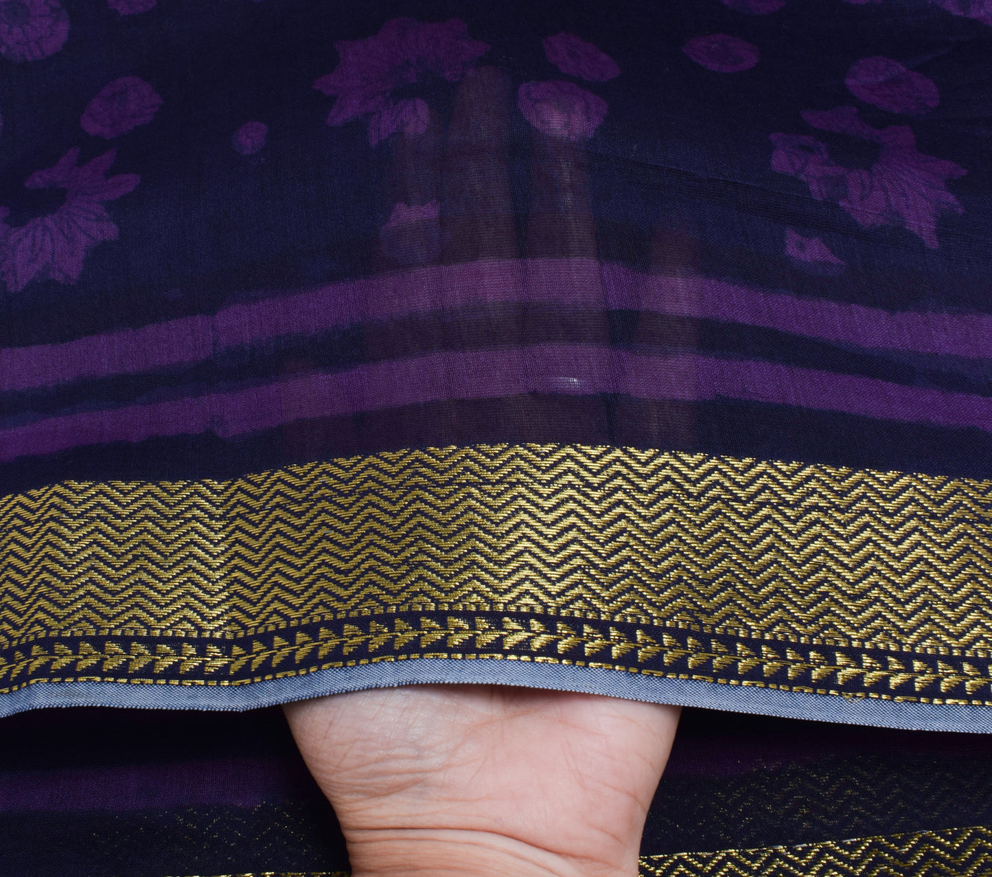 Sushila Vintage Purple Dupatta Pure Silk Printed Floral Long Stole Veil Hijab