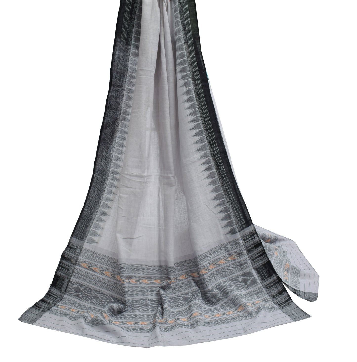 Sushila Vintage Gray Indian Dupatta Pure Cotton Ikkat Woven Long Stole Hijab
