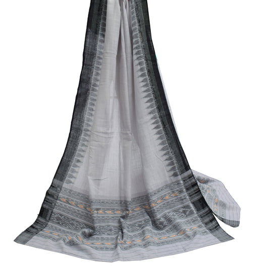 Sushila Vintage Gray Indian Dupatta Pure Cotton Ikkat Woven Long Stole Hijab