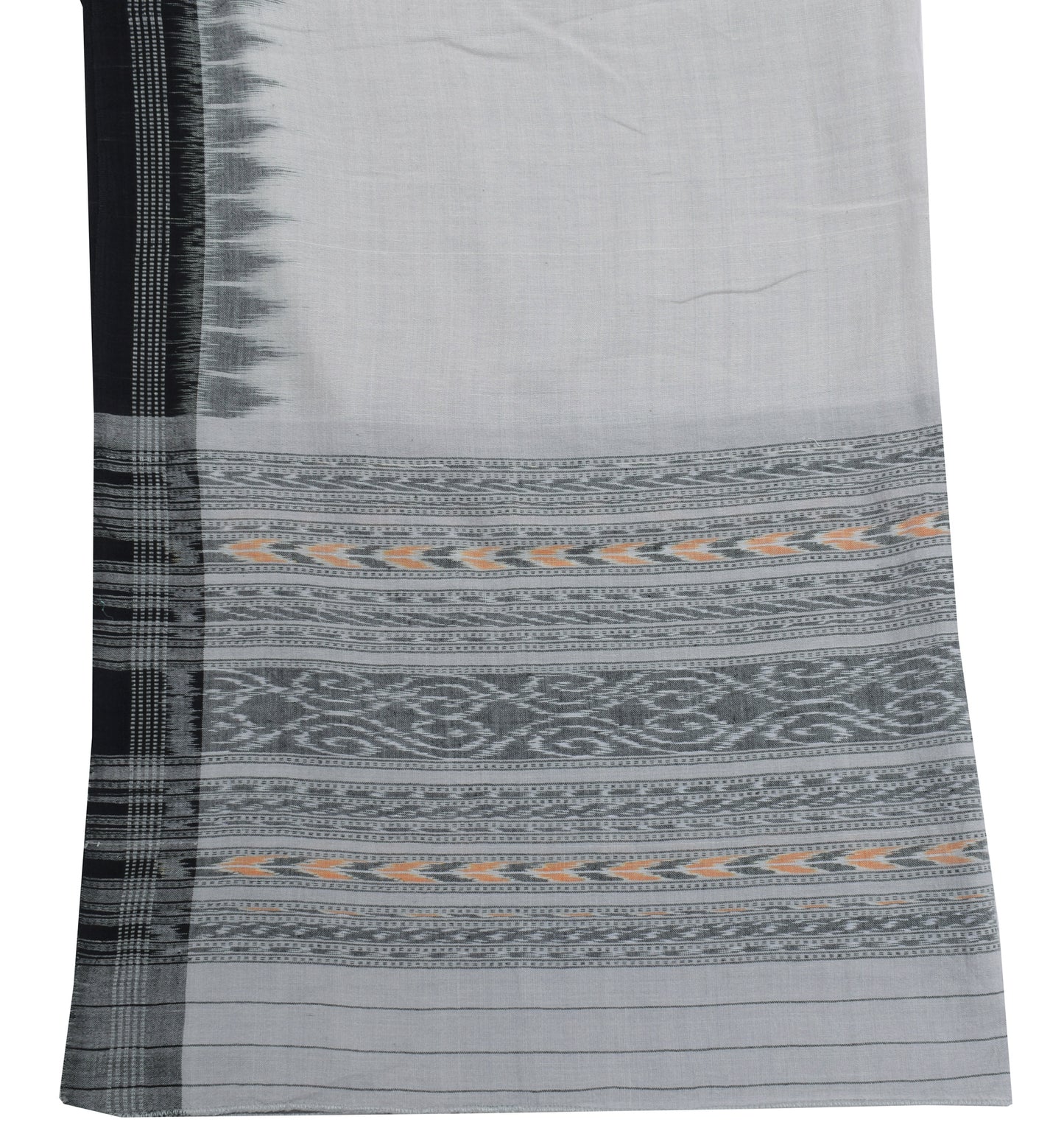 Sushila Vintage Gray Indian Dupatta Pure Cotton Ikkat Woven Long Stole Hijab