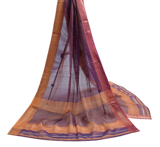 Sushila Vintage Purple Indian Dupatta Pure Tissue Woven Long Stole Veil Scarves