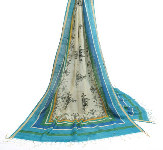 Sushila Vintage Indian Cream Dupatta 100% Pure Cotton Printed Long Stole Hijab