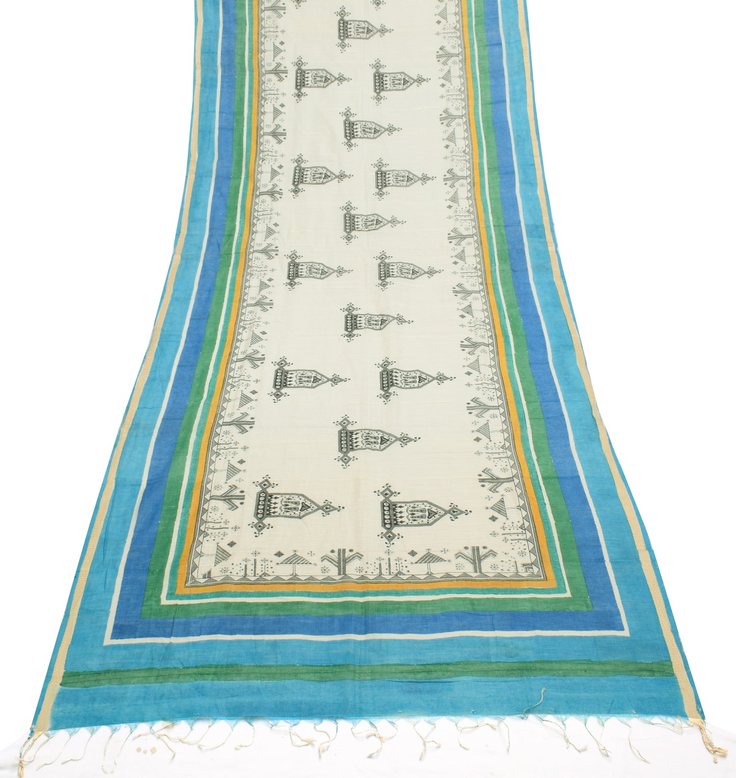 Sushila Vintage Indian Cream Dupatta 100% Pure Cotton Printed Long Stole Hijab