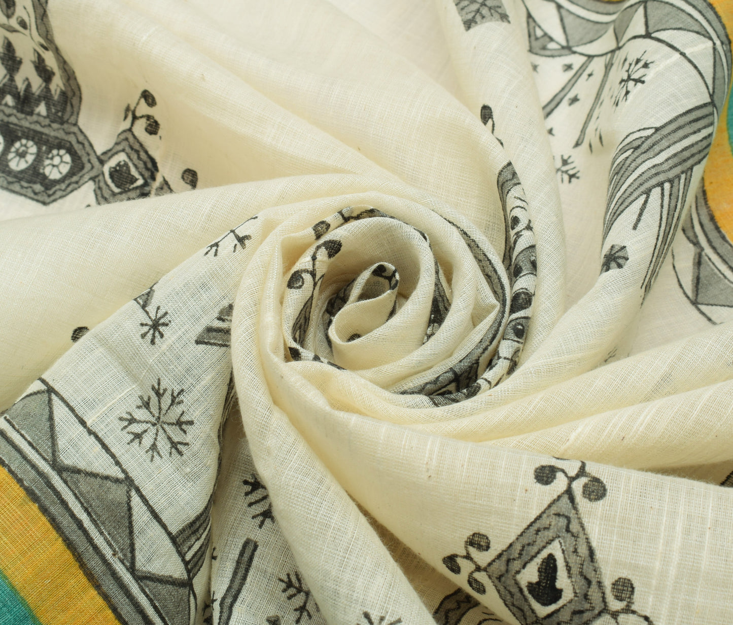 Sushila Vintage Indian Cream Dupatta 100% Pure Cotton Printed Long Stole Hijab