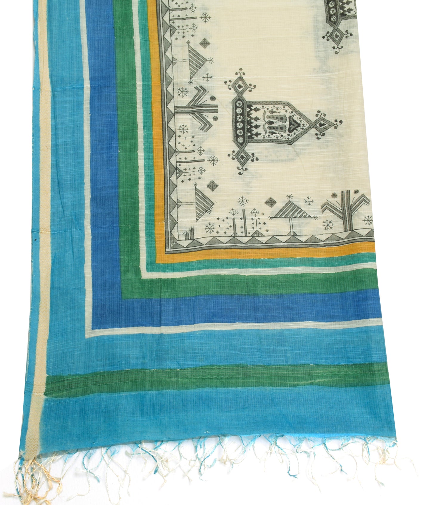 Sushila Vintage Indian Cream Dupatta 100% Pure Cotton Printed Long Stole Hijab