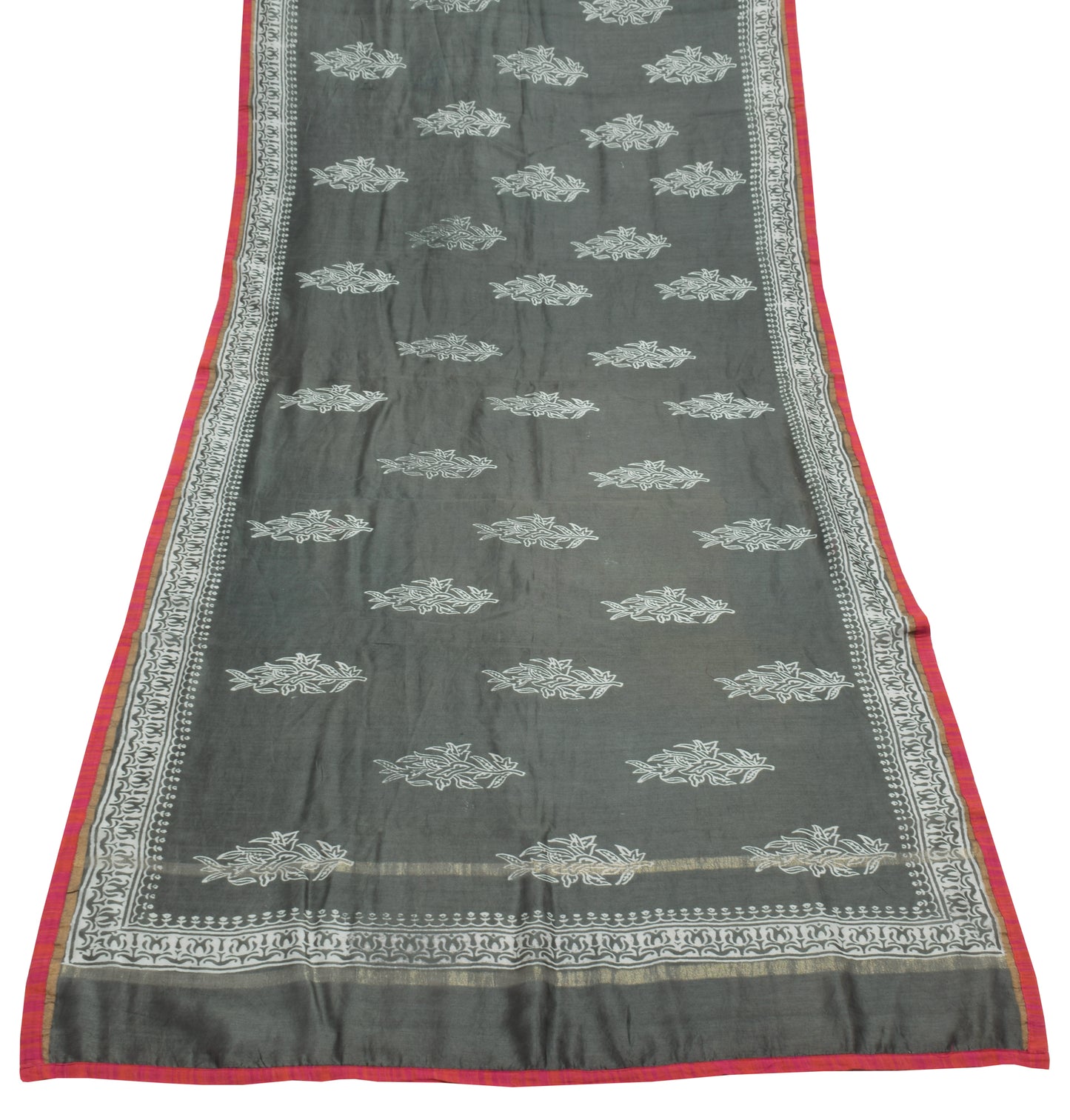 Sushila Vintage Indian Gray Dupatta 100% Pure Silk Printed Long Stole Hijab