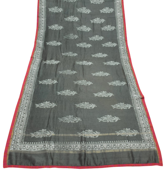 Sushila Vintage Indian Gray Dupatta 100% Pure Silk Printed Long Stole Hijab