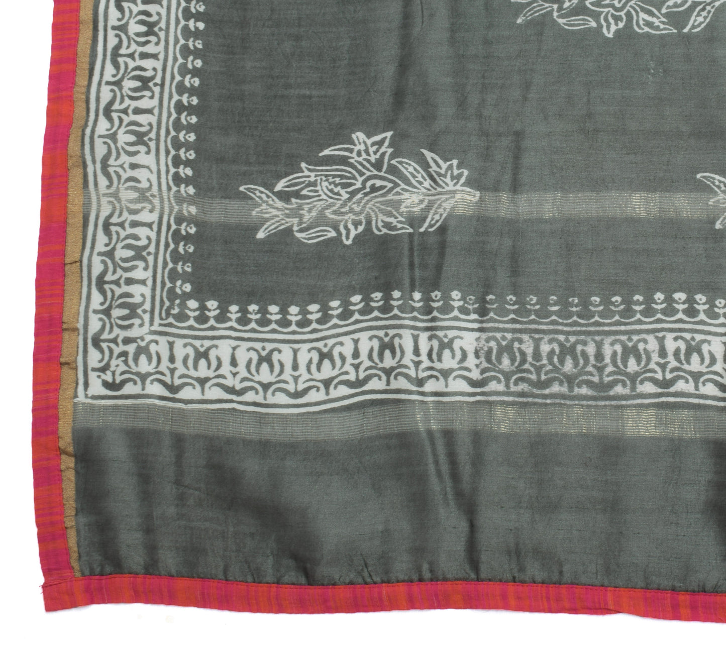 Sushila Vintage Indian Gray Dupatta 100% Pure Silk Printed Long Stole Hijab