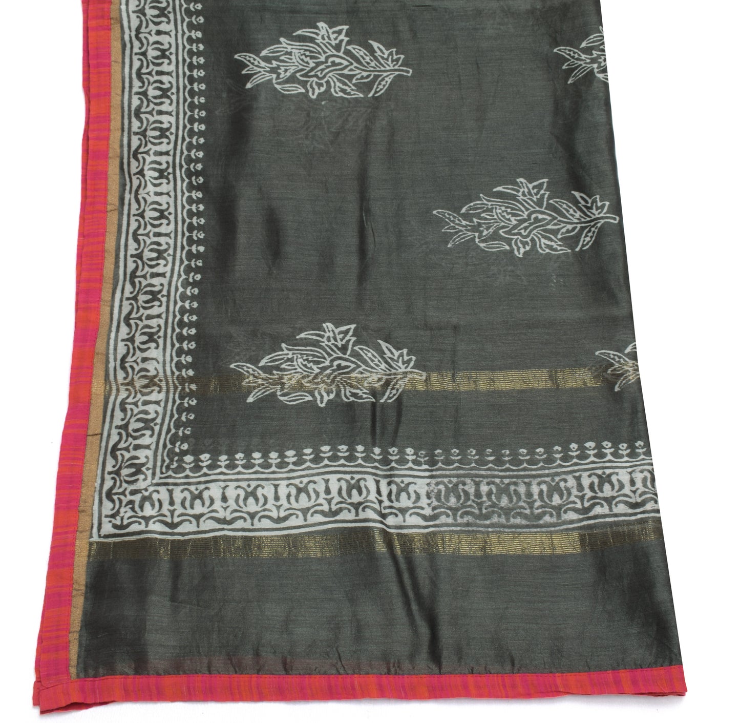 Sushila Vintage Indian Gray Dupatta 100% Pure Silk Printed Long Stole Hijab