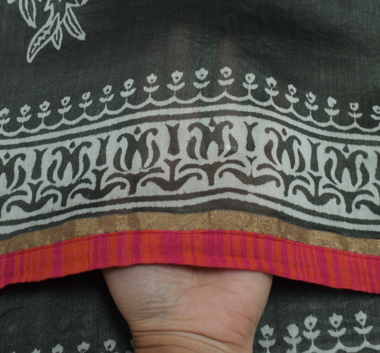 Sushila Vintage Indian Gray Dupatta 100% Pure Silk Printed Long Stole Hijab