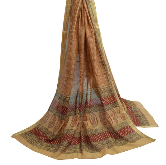 Sushila Vintage Cream Indian Dupatta 100% Pure Cotton Printed Long Stole Hijab