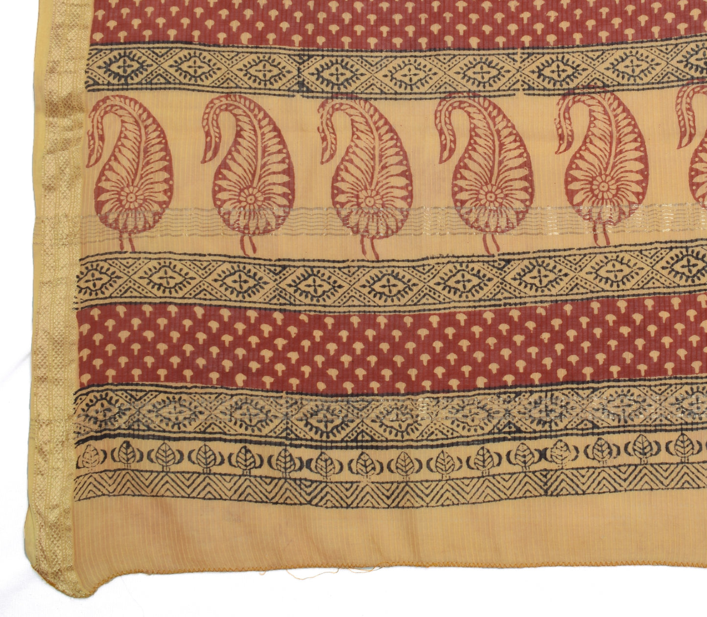 Sushila Vintage Cream Indian Dupatta 100% Pure Cotton Printed Long Stole Hijab