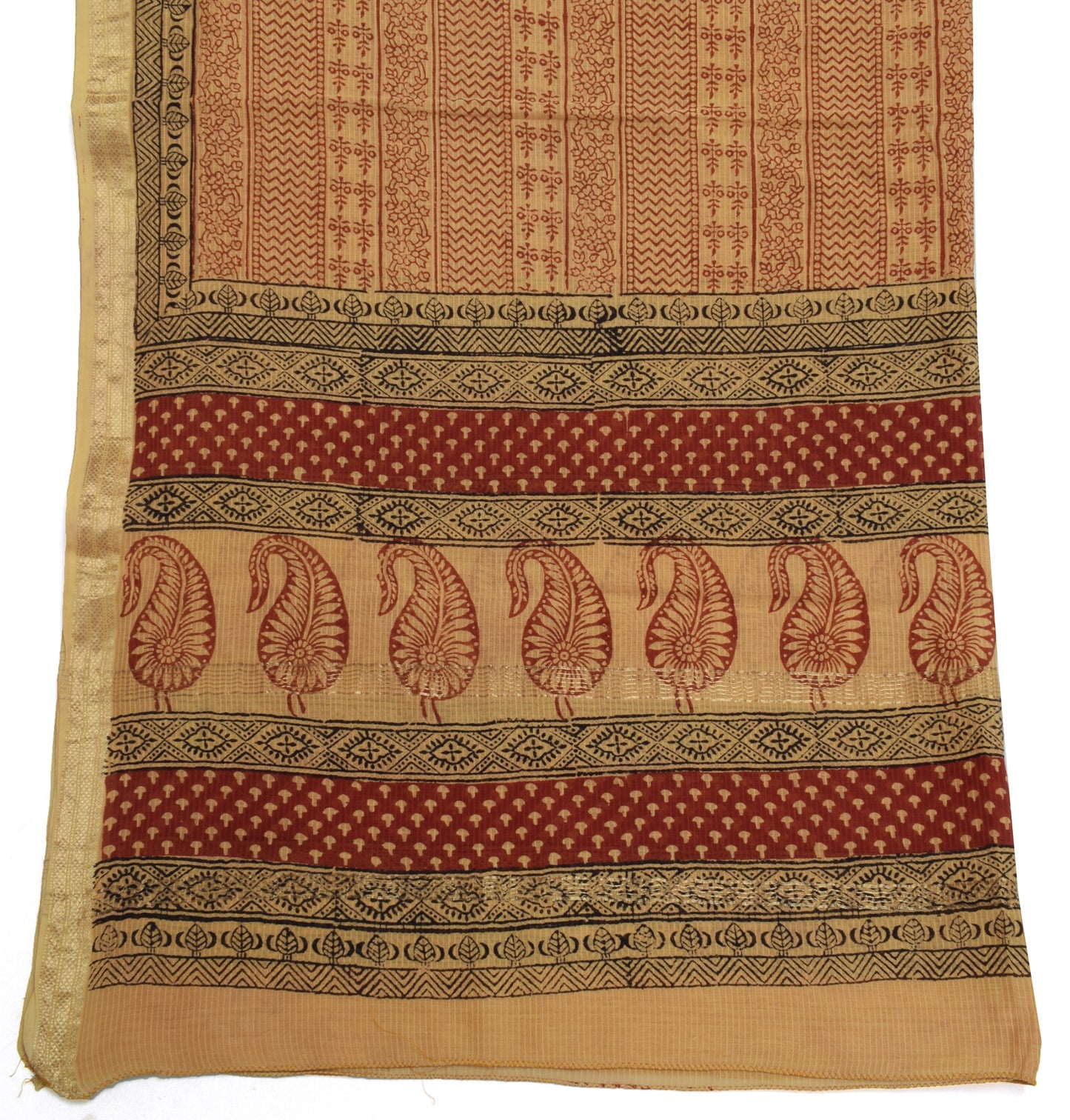 Sushila Vintage Cream Indian Dupatta 100% Pure Cotton Printed Long Stole Hijab
