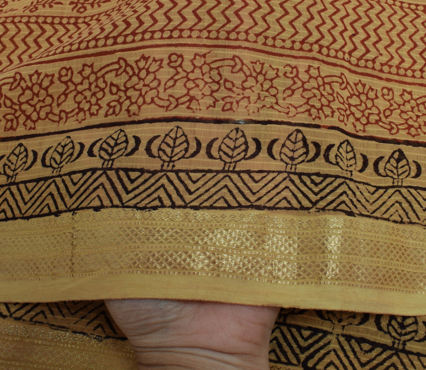 Sushila Vintage Cream Indian Dupatta 100% Pure Cotton Printed Long Stole Hijab