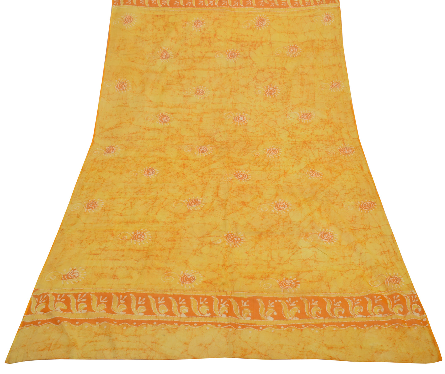 Sushila Vintage Yellow Dupatta 100% Pure Cotton Batik Printed Long Stole Veil