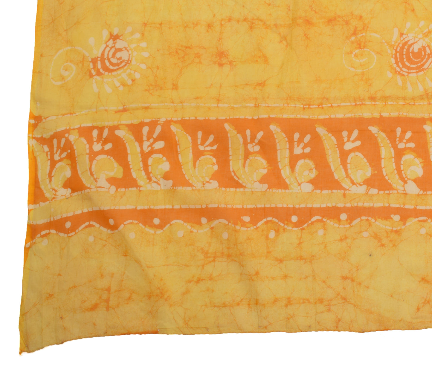 Sushila Vintage Yellow Dupatta 100% Pure Cotton Batik Printed Long Stole Veil