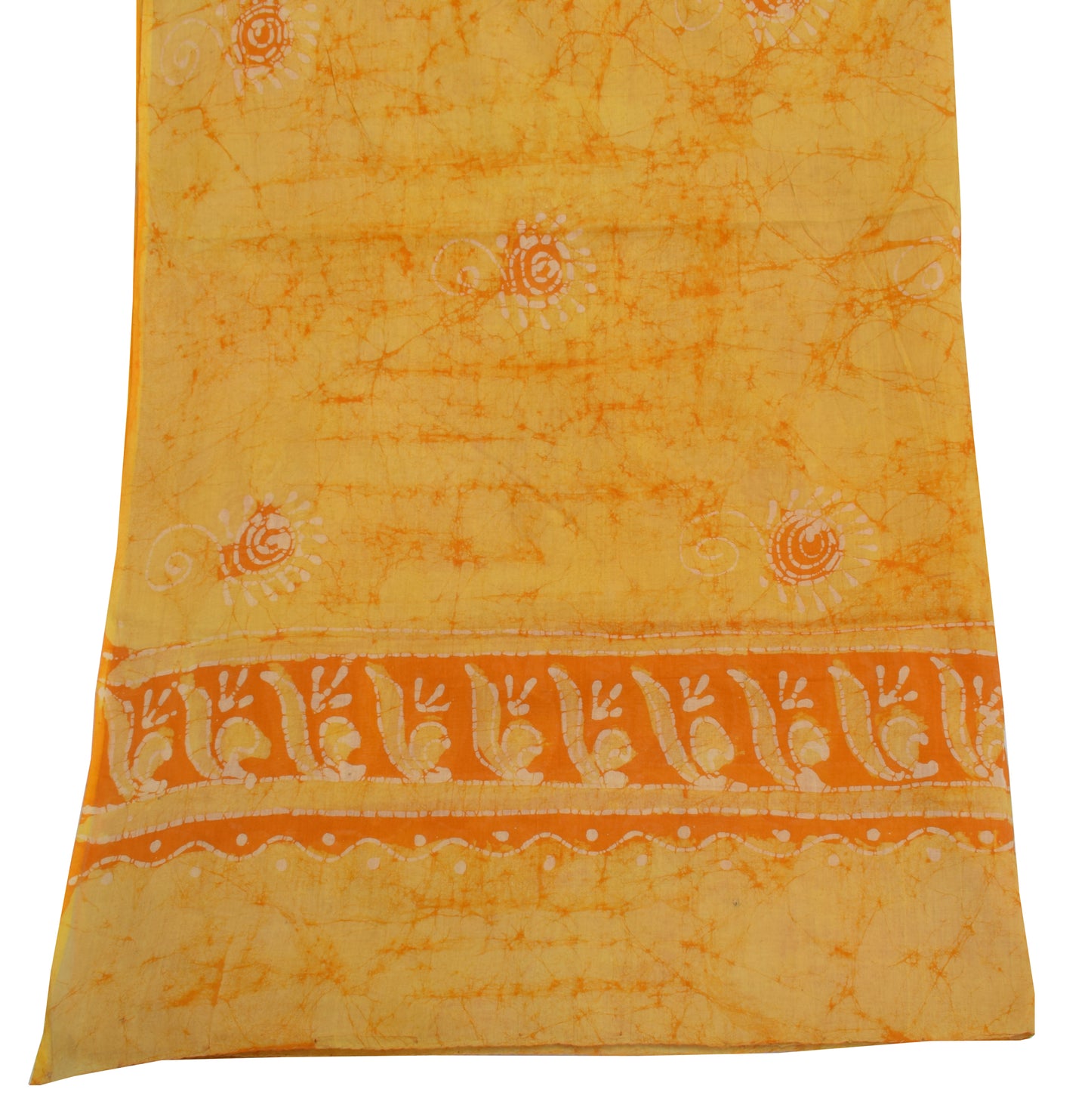 Sushila Vintage Yellow Dupatta 100% Pure Cotton Batik Printed Long Stole Veil