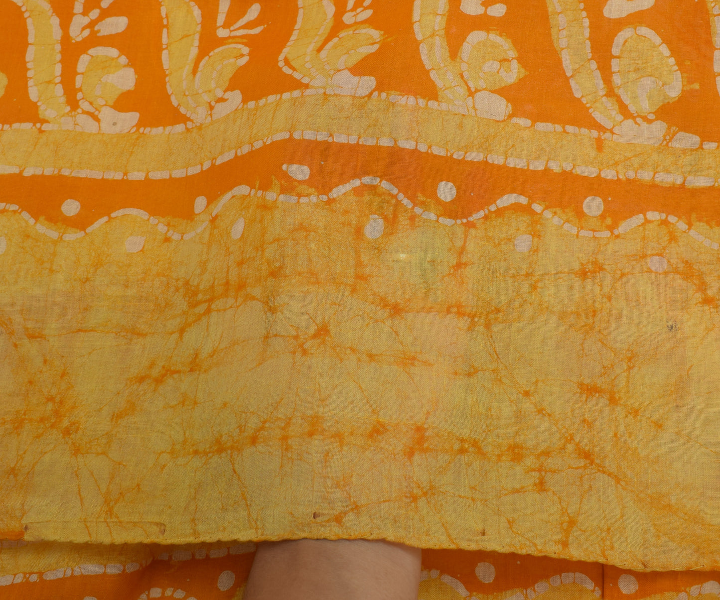 Sushila Vintage Yellow Dupatta 100% Pure Cotton Batik Printed Long Stole Veil
