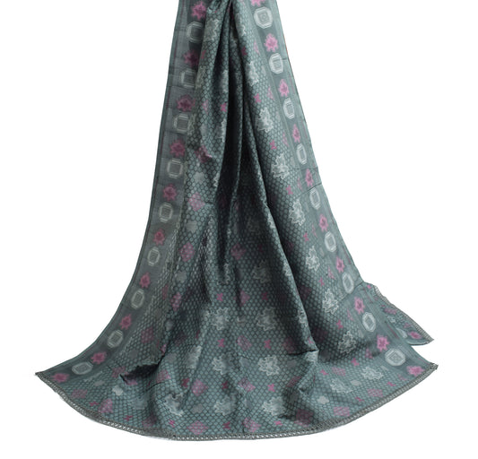 Sushila Vintage Gray Indian Dupatta 100% Pure Silk Woven Long Stole Veil Hijab