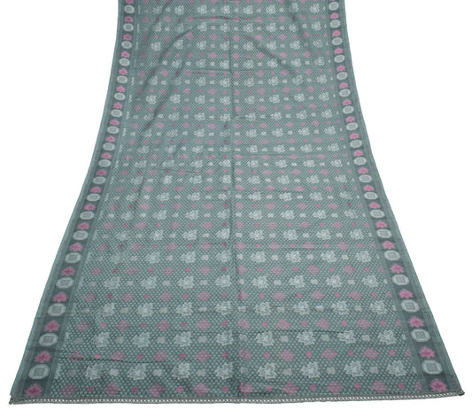 Sushila Vintage Gray Indian Dupatta 100% Pure Silk Woven Long Stole Veil Hijab
