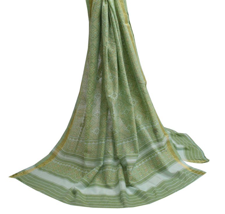 Sushila Vintage Green Dupatta 100% Pure Cotton Printed Long Stole Veil Scarves