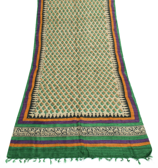 Sushila Vintage Light Brown Dupatta Pure Khadi Hand Printed Long Stole Veil