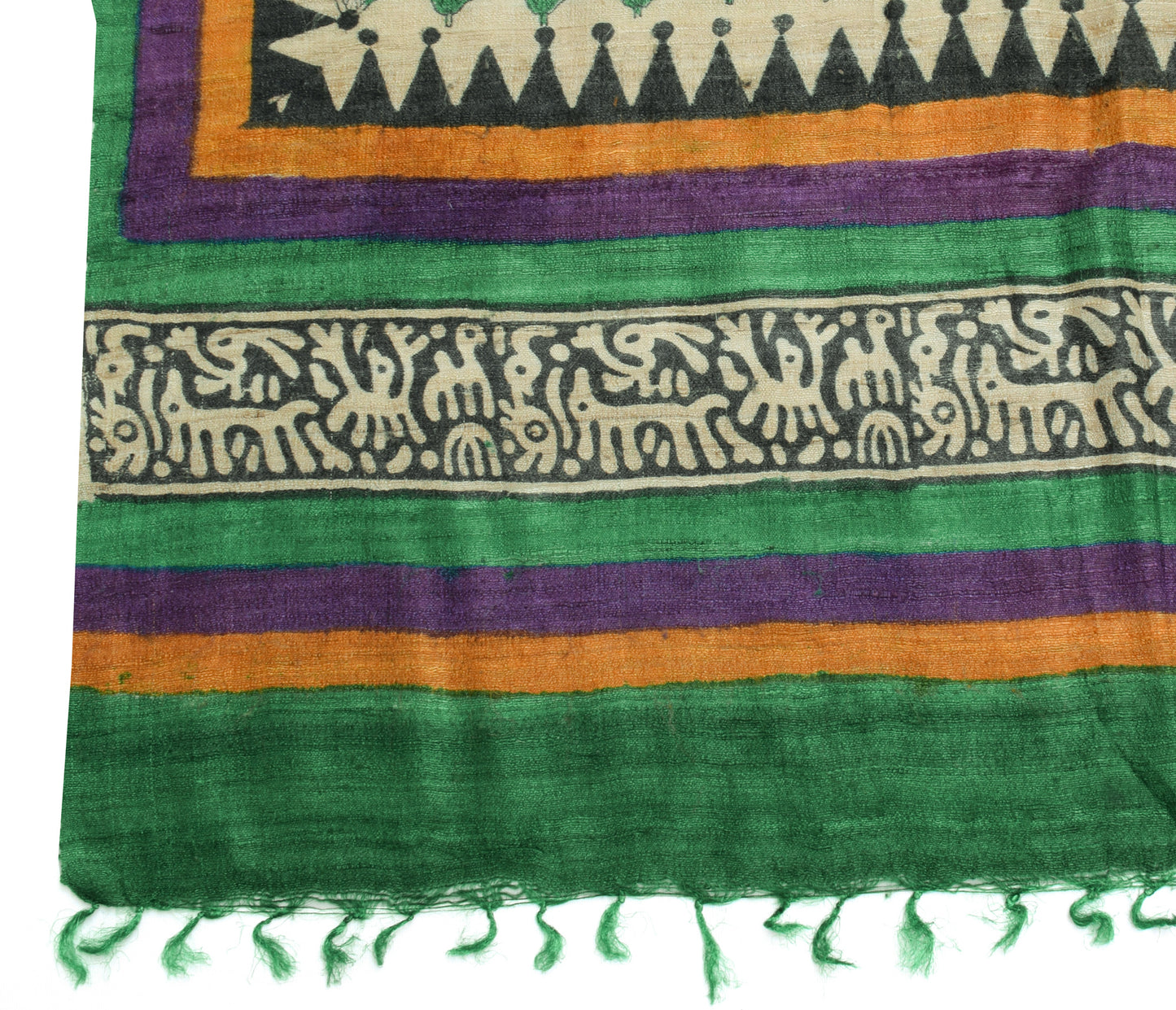 Sushila Vintage Light Brown Dupatta Pure Khadi Hand Printed Long Stole Veil