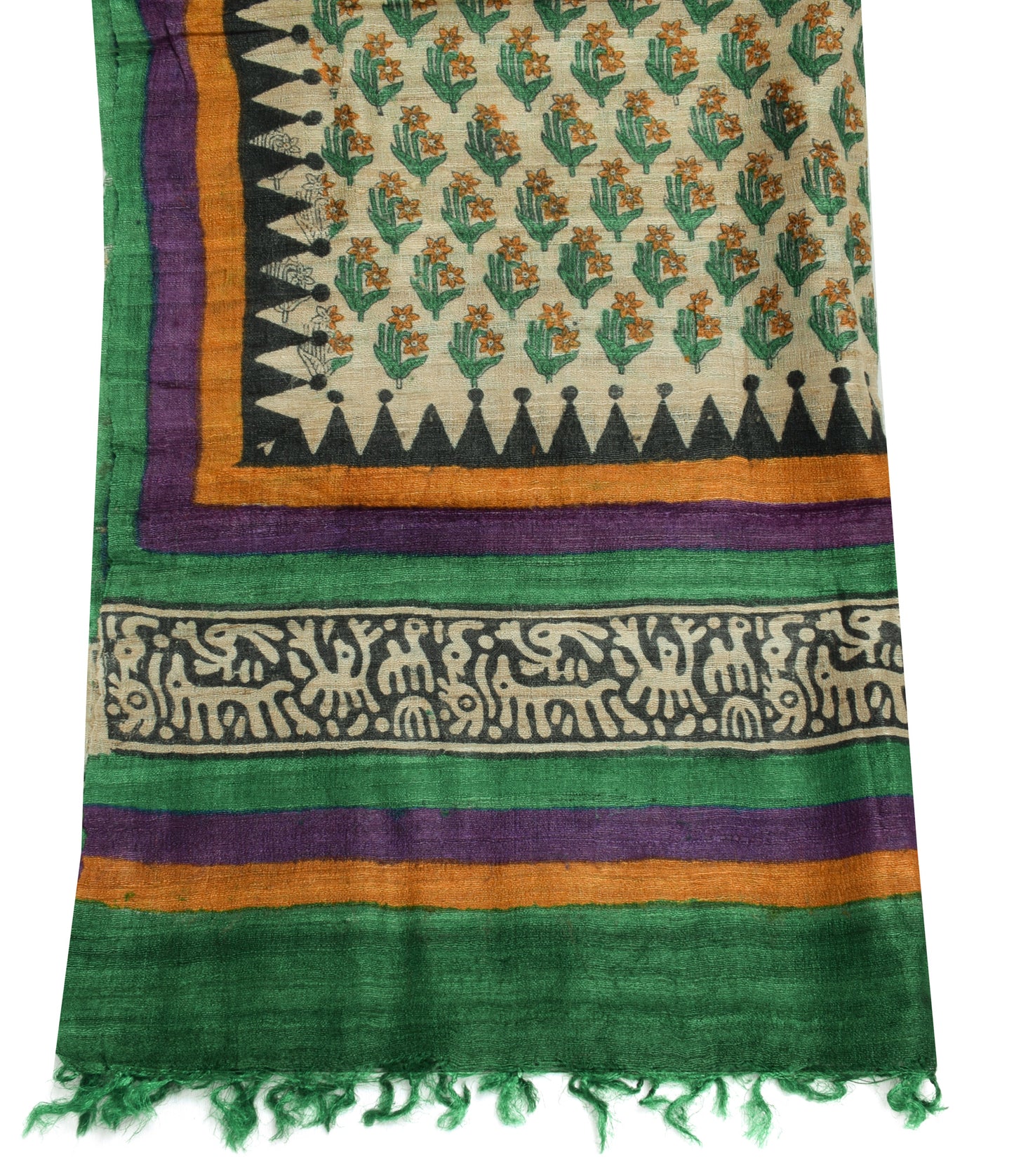 Sushila Vintage Light Brown Dupatta Pure Khadi Hand Printed Long Stole Veil
