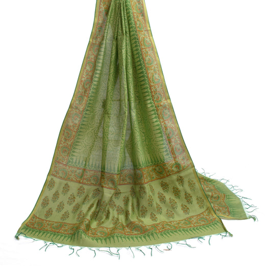 Sushila Vintage Green Dupatta Pure Cotton Hand Block Printed Long Stole Hijab