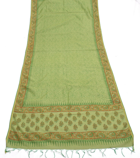 Sushila Vintage Green Dupatta Pure Cotton Hand Block Printed Long Stole Hijab