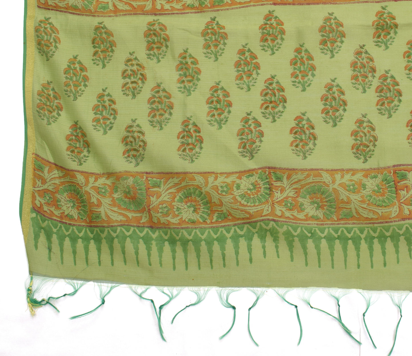 Sushila Vintage Green Dupatta Pure Cotton Hand Block Printed Long Stole Hijab