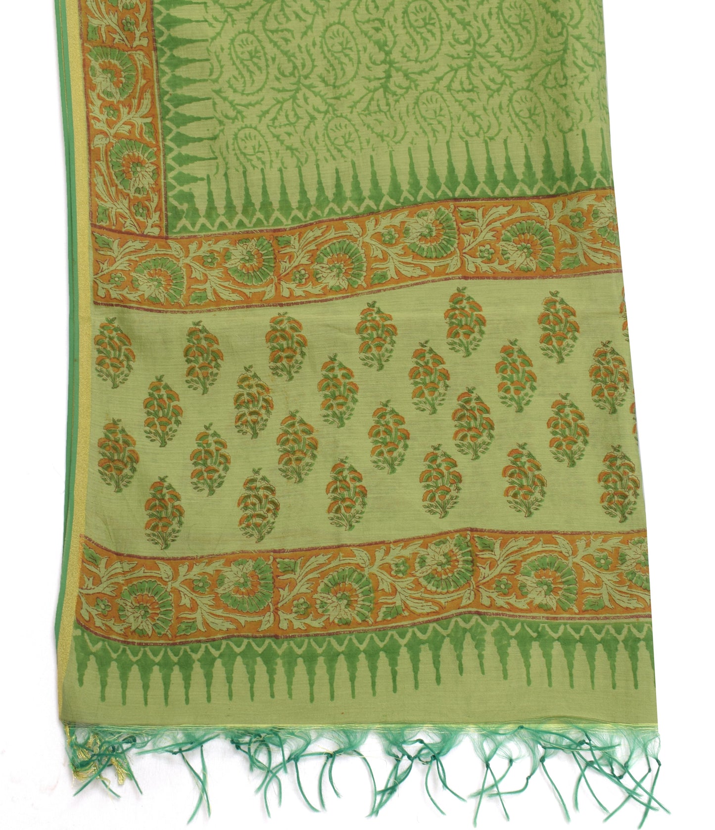 Sushila Vintage Green Dupatta Pure Cotton Hand Block Printed Long Stole Hijab