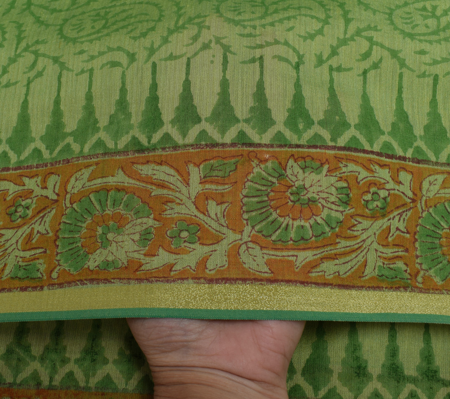 Sushila Vintage Green Dupatta Pure Cotton Hand Block Printed Long Stole Hijab